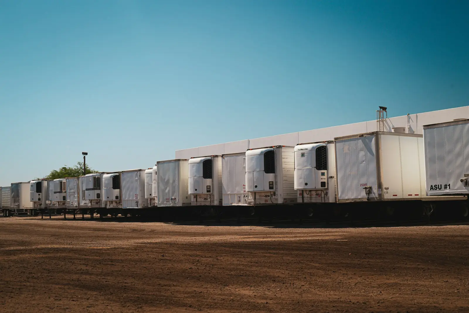 Row of refrigerated trailers with reefer units